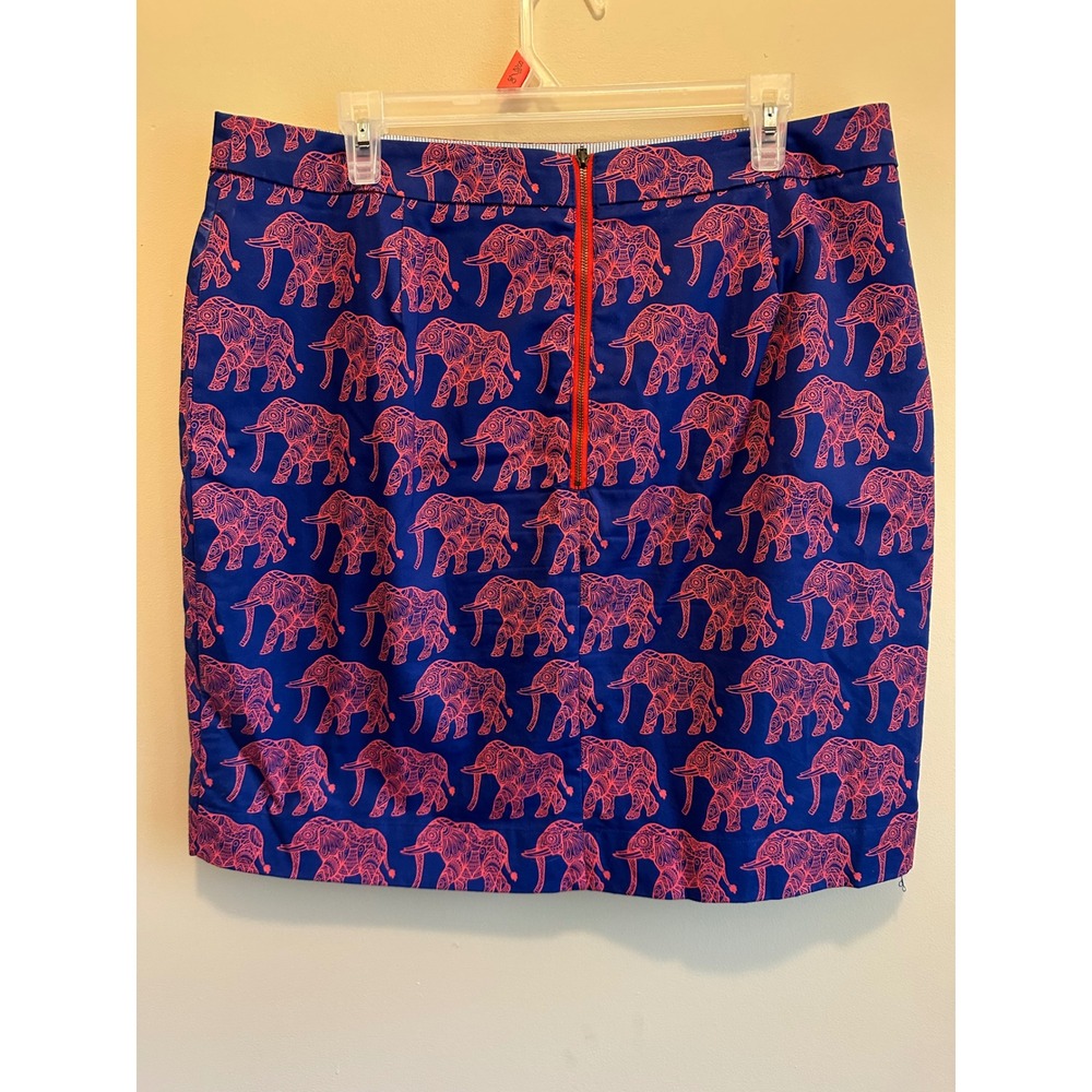 Hatley Navy Pink Elephant Print Cotton Pencil Skirt Size 12 Exposed Back Zip - Picture 4 of 8